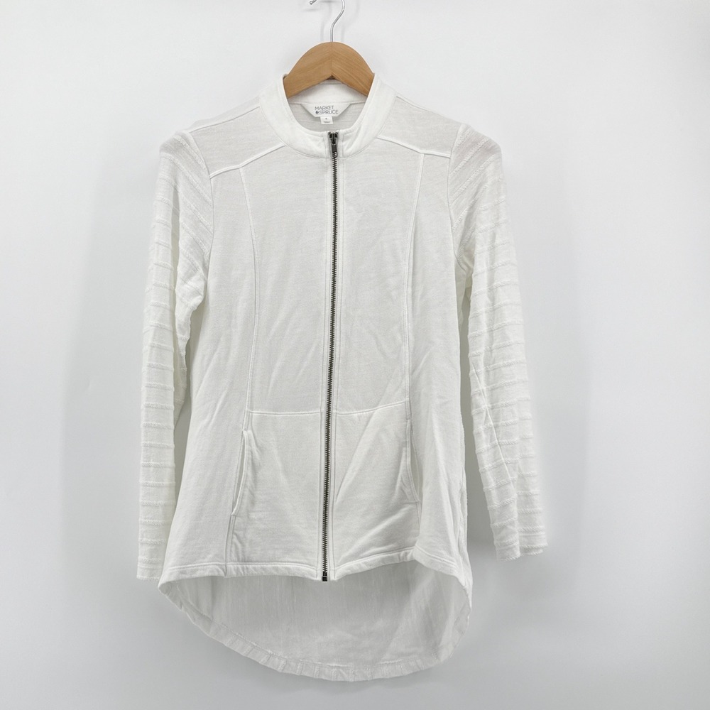 Market & Spruce White Zip Up Lightweight Knit Jacket‎ High Low Women's Medium